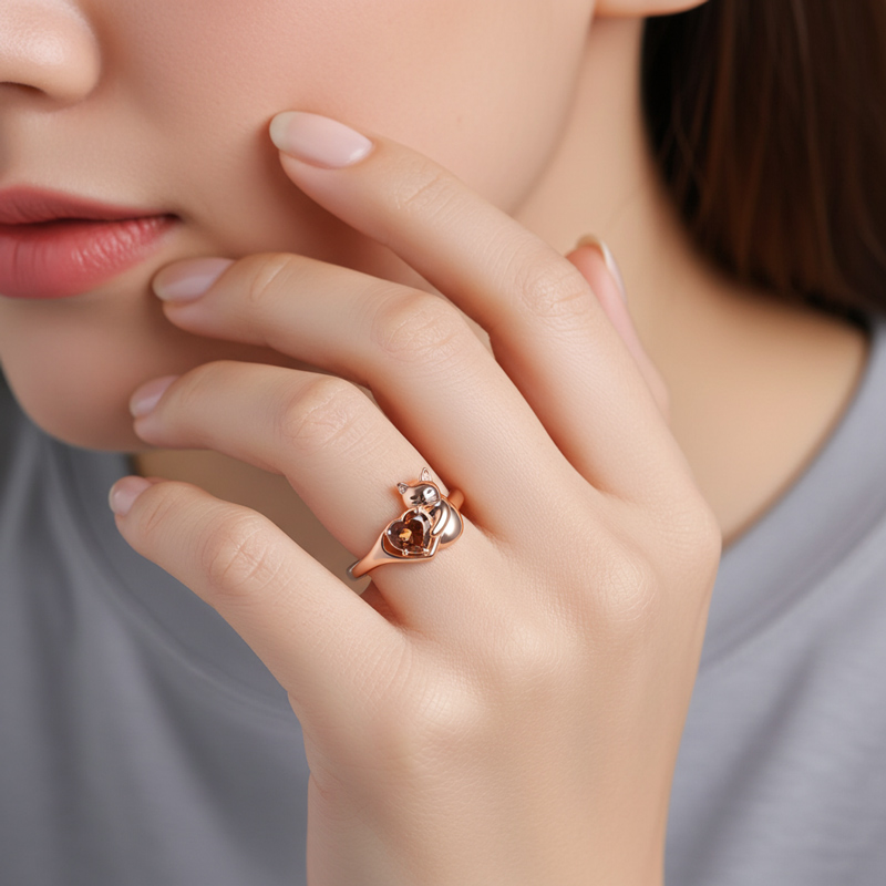 Sotiya Grumpy Cat Embraces Love Heart Coffee Cocktail Ring-Sotiya