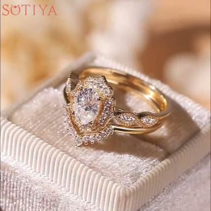 Sotiya Vintage Milgrain Halo Oval Cut Wedding Bridal Ring Set Sterling Silver