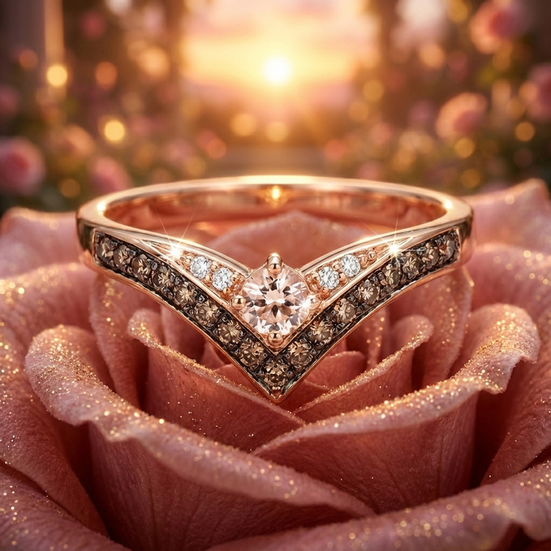 Sotiya V-shaped Synthetic Morganite Round Cut Coffee Women's Wedding Ring Band Sterling Silver-Sotiya