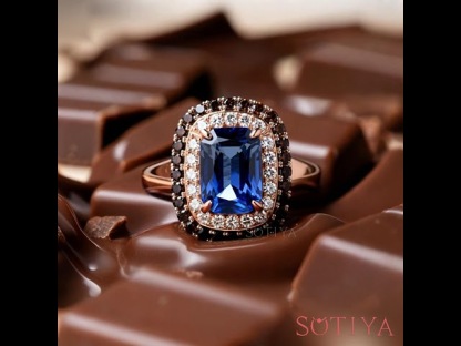 Sotiya Double Halo Radiant Cut Sapphire Coffee Engagement Ring Sterling Silver