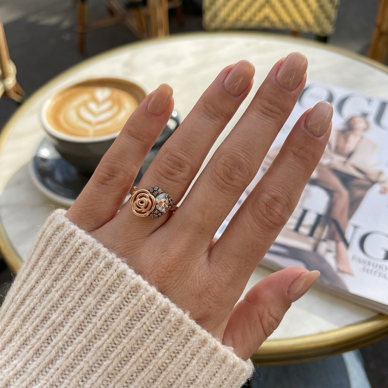 Sotiya Rose Synthetic Morganite Pear Cut Coffee Cocktail Ring Sterling Silver-Sotiya