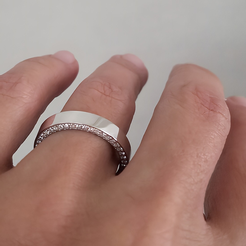 Sotiya Unique Round Cut Stone Edge Eternity Band Men's Wedding Ring Sterling Silver-Sotiya