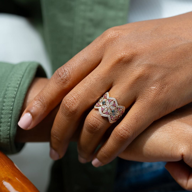 Sotiya Marquise Cut Flower Ring Band Sterling Silver-Sotiya