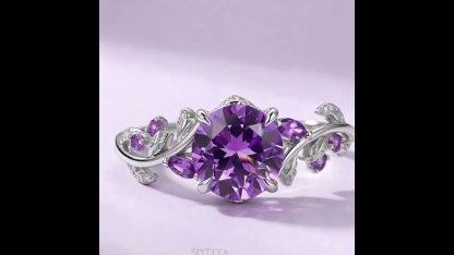 Sotiya Nature Inspired Leaf Round Cut Amethyst Engagement Ring Sterling Silver