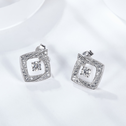 Sotiya Twist Square Design Round Cut Moissanite Stud Earrings Sterling Silver-Sotiya