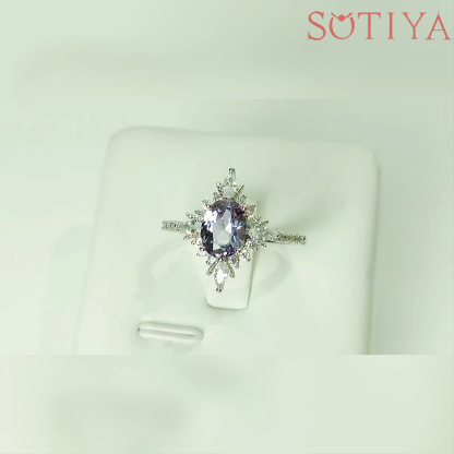 Sotiya Vintage Floral Alexandrite Oval Cut Engagement Ring Sterling Silver