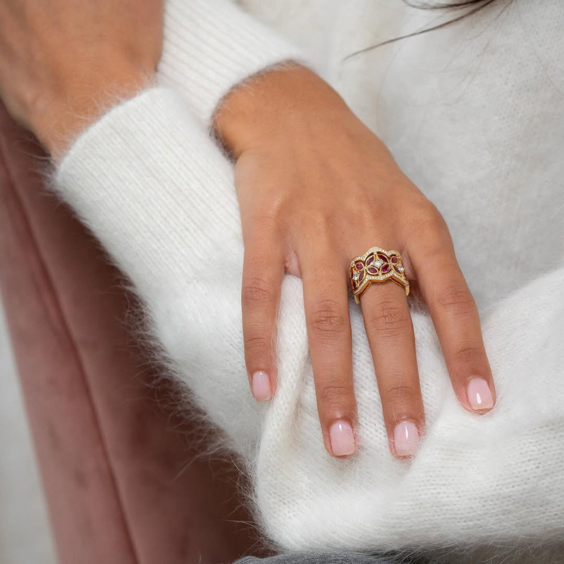 Sotiya Round and Marquise Cut Flower Ring Sterling Silver-Sotiya