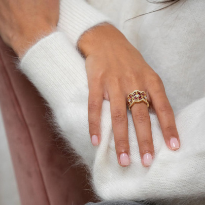 Sotiya Round and Marquise Cut Flower Ring Sterling Silver-Sotiya