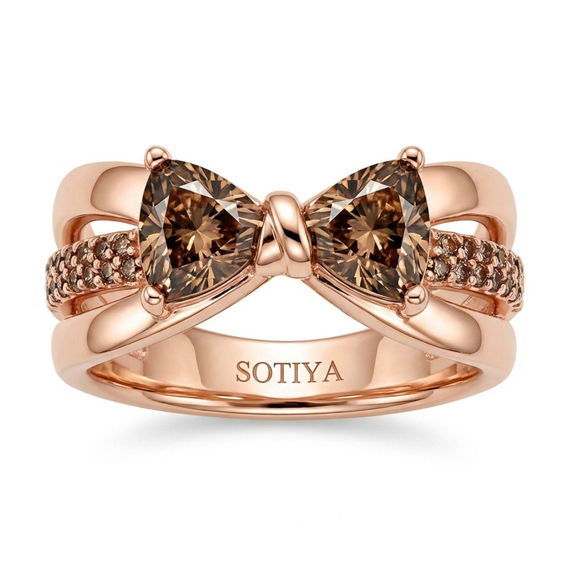 Sotiya Bowknot Trillion Cut Coffee Promise Ring Sterling Silver-Sotiya