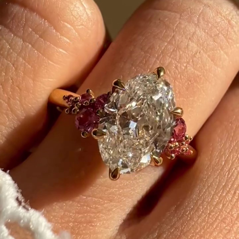 Sotiya Oval Cut Sidestones Petal Prongs Engagement Ring Sterling Silver-Sotiya