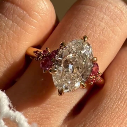 Sotiya Oval Cut Sidestones Petal Prongs Engagement Ring Sterling Silver-Sotiya