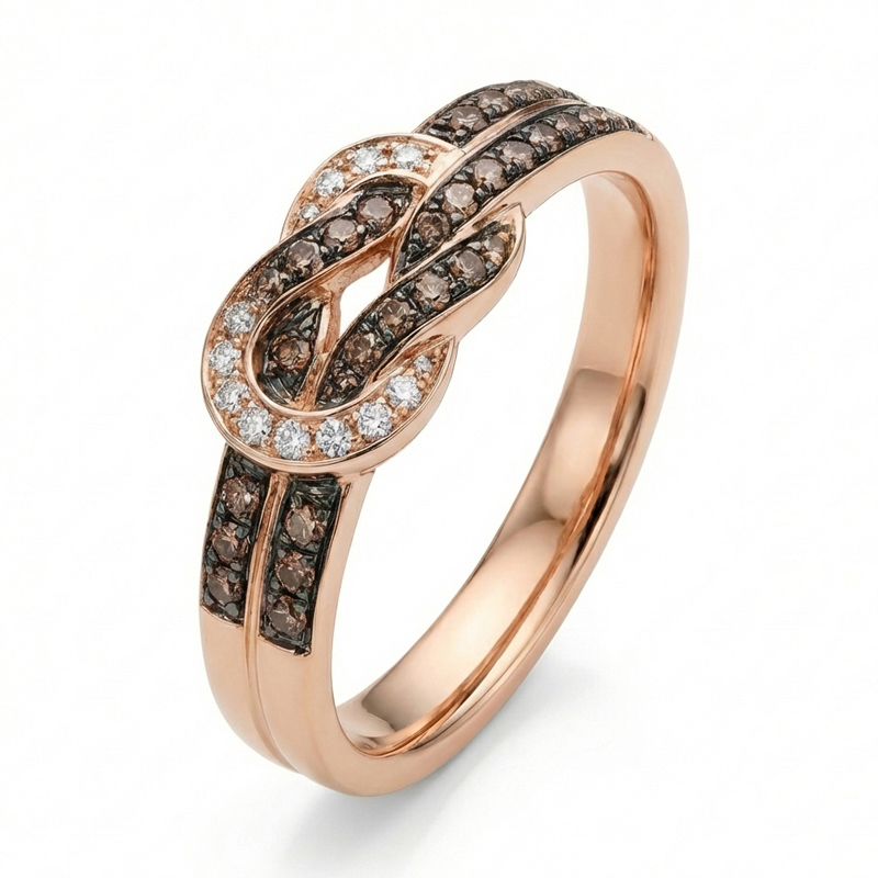 Sotiya Intertwined Infinity Knot Round Cut Coffee Couple Rings Sterling Silver-Sotiya