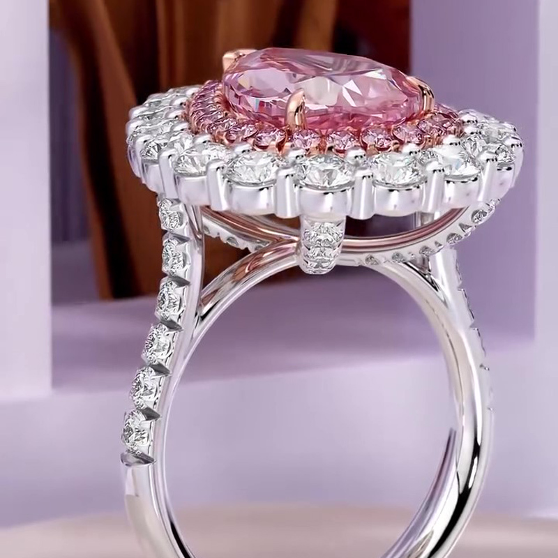 Sotiya Double Halo Cathedral Pear Cut Pink Two Tone Engagement Ring Sterling Silver-Sotiya
