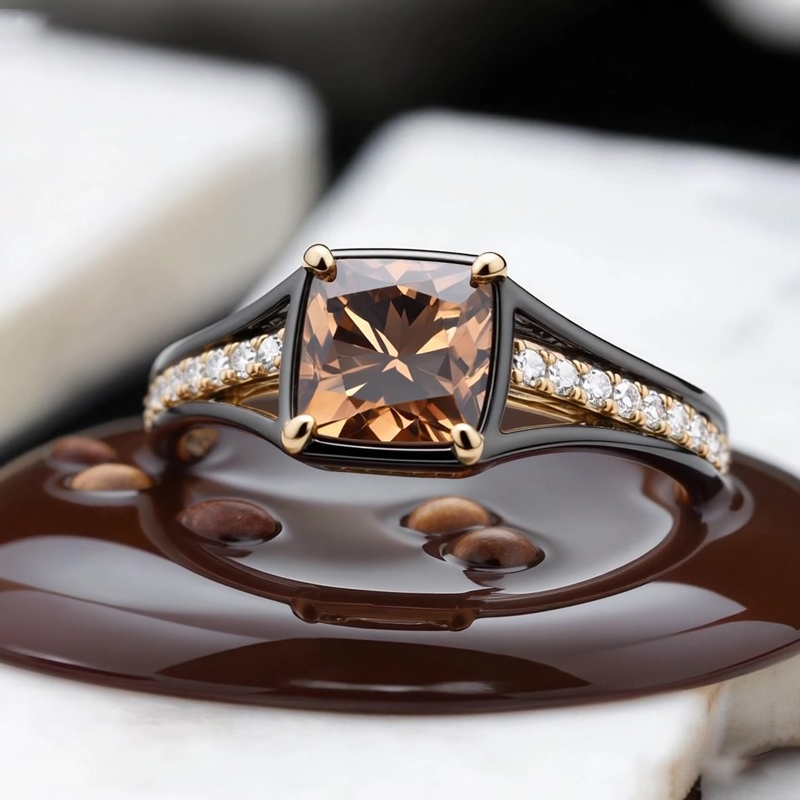 Sotiya Two Tone Cushion Cut Coffee Engagement Ring Sterling Silver-Sotiya