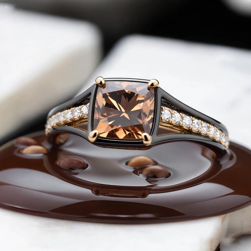 Sotiya Two Tone Cushion Cut Coffee Engagement Ring Sterling Silver-Sotiya