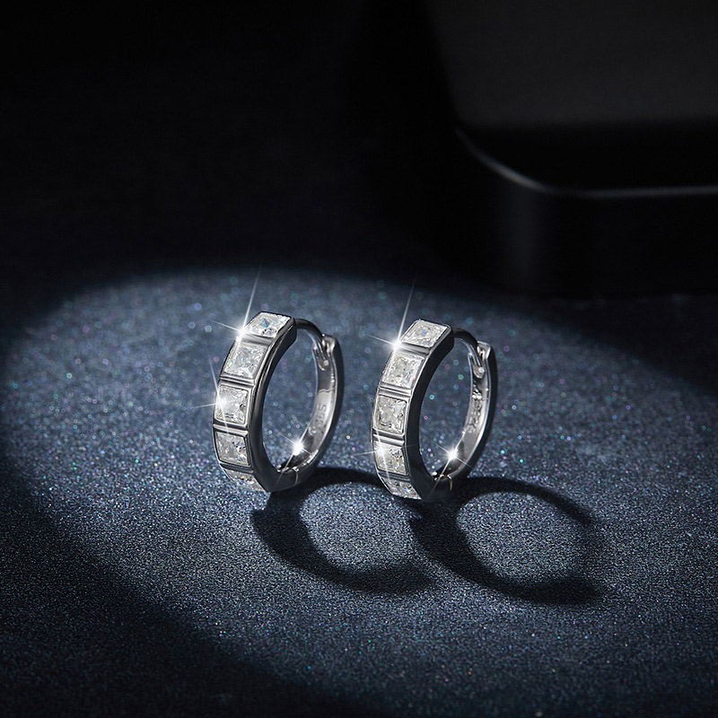 Sotiya Bezel Set Princess Cut Moissanite Hoop Earrings Sterling Silver-Sotiya