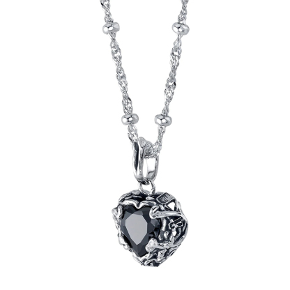 Sotiya Best Buds Skull Heart Cut Pendant Necklace Sterling Silver-Sotiya