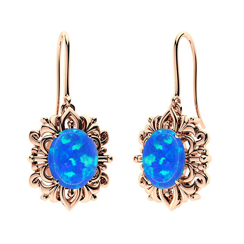 Sotiya Opal Oval Cut Vintage Hook Drop Earrings Sterling Silver-Sotiya