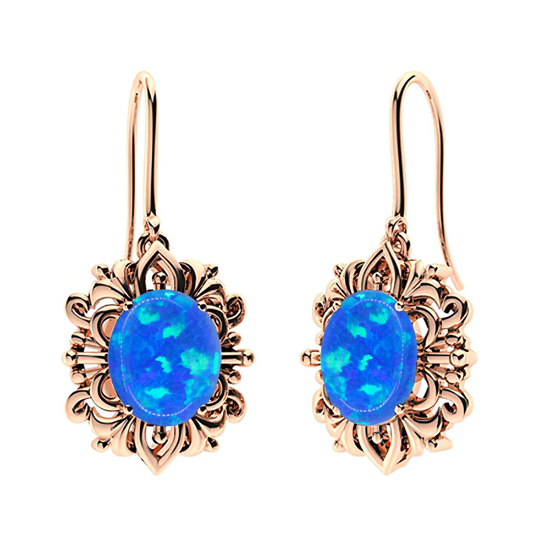 Sotiya Opal Oval Cut Vintage Hook Drop Earrings Sterling Silver-Sotiya