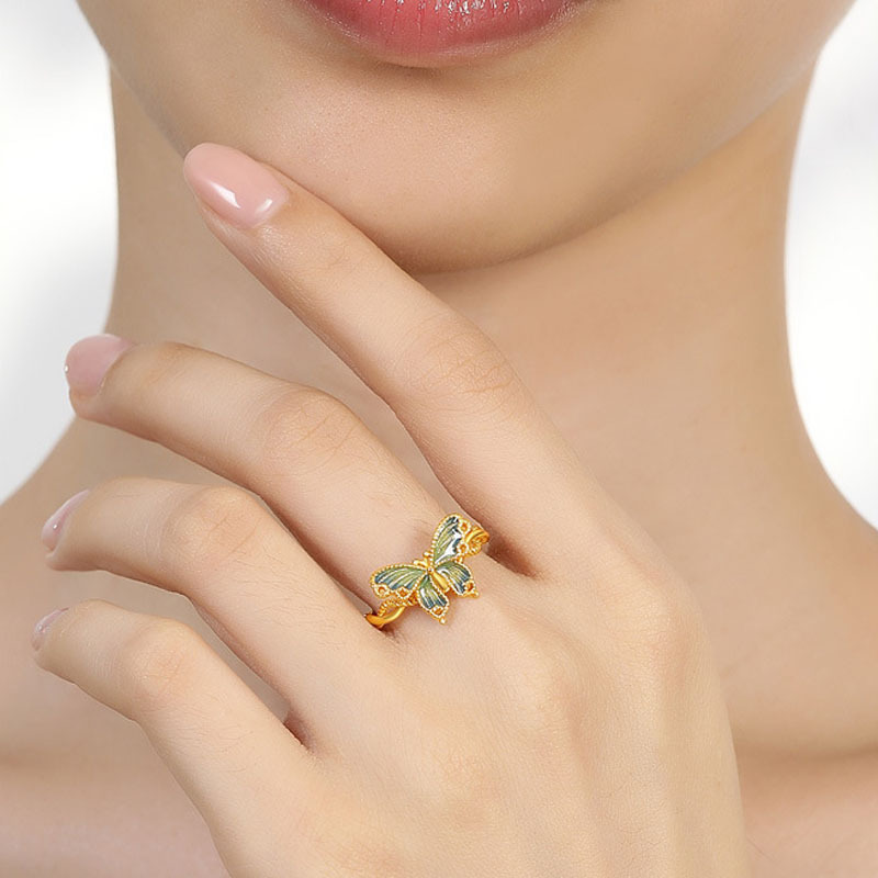 Sotiya Enamel Butterfly Animal Collection Open Adjustable Ring Sterling Silver-Sotiya