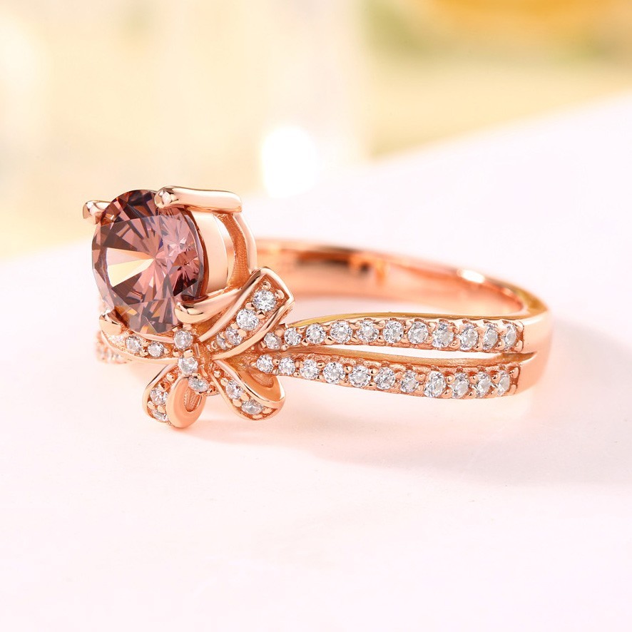 Sotiya Round Cut Chocolate Bowknot Engagement Ring Sterling Silver-Sotiya