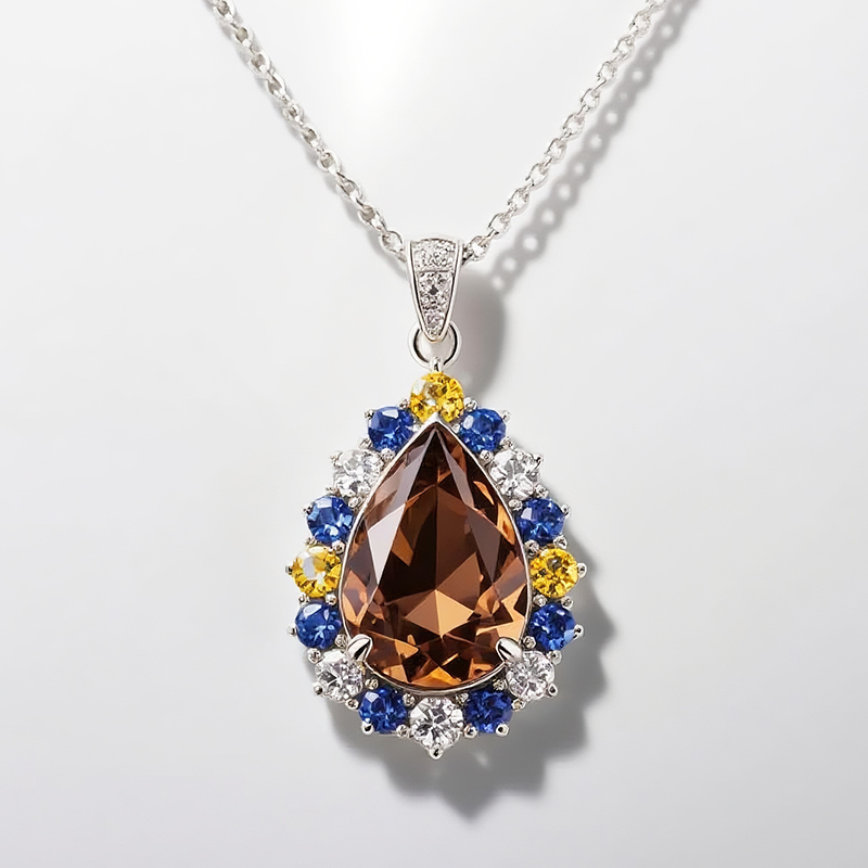 Sotiya Artist Collection Famous Painting Starry Night Halo Pear Cut Chocolate Necklace Sterling Silver-Sotiya