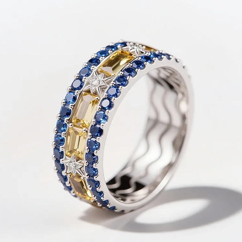 Sotiya Artist Collection Famous Painting Starry Night Women's Wedding Ring Band Sterling Silver-Sotiya