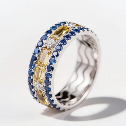 Sotiya Artist Collection Famous Painting Starry Night Women's Wedding Ring Band Sterling Silver-Sotiya