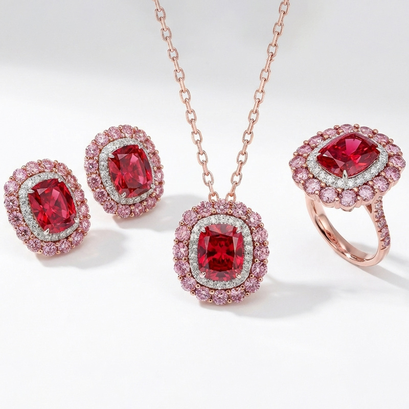 Sotiya Double Halo Cushion Cut Jewelry Set Sterling Silver-Sotiya