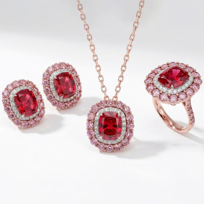 Sotiya Double Halo Cushion Cut Jewelry Set Sterling Silver-Sotiya