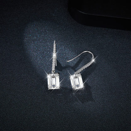 Sotiya Emerald Cut Moissanite Drop Earrings Sterling Silver-Sotiya