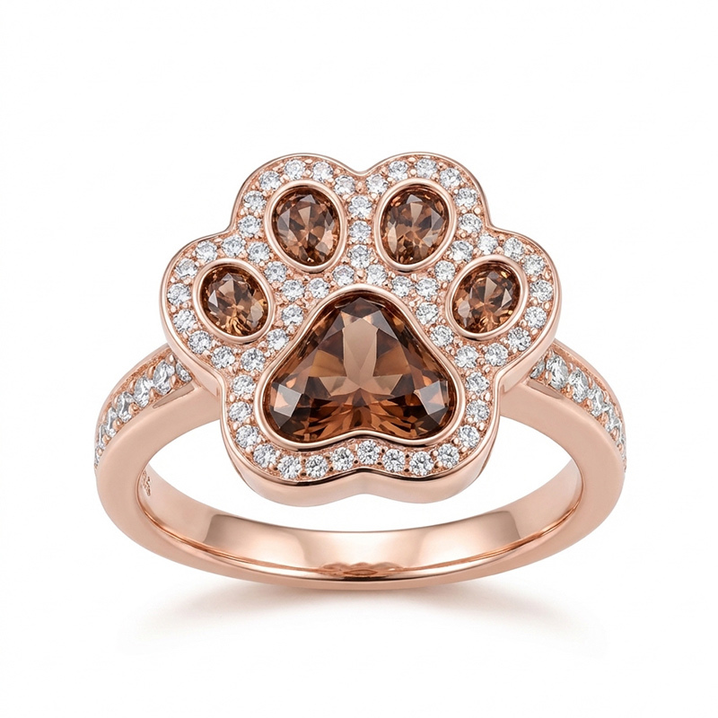 Sotiya Pet Cat Dog Paw Halo Coffee Heart Cut Cocktail Ring Sterling Silver