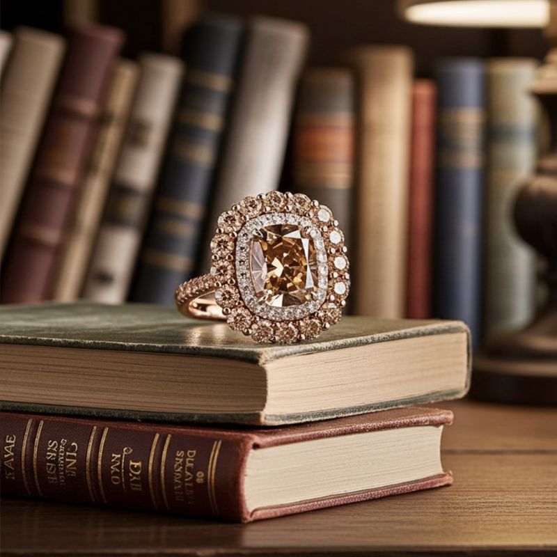 Sotiya Cathedral Double Halo Cushion Cut Coffee Engagement Ring Sterling Silver-Sotiya