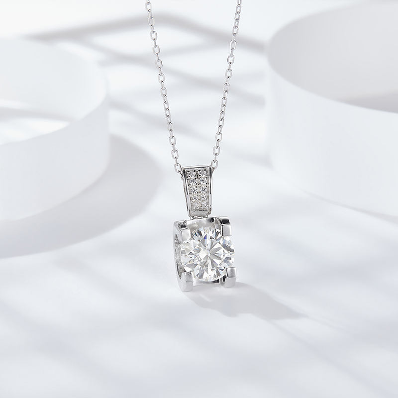 Sotiya Round Cut Moissanite Necklace Sterling Silver-Sotiya