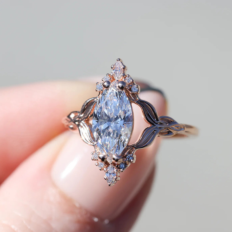 Sotiya Marquise Cut Mermaid Tail Engagement Ring Sterling Silver-Sotiya