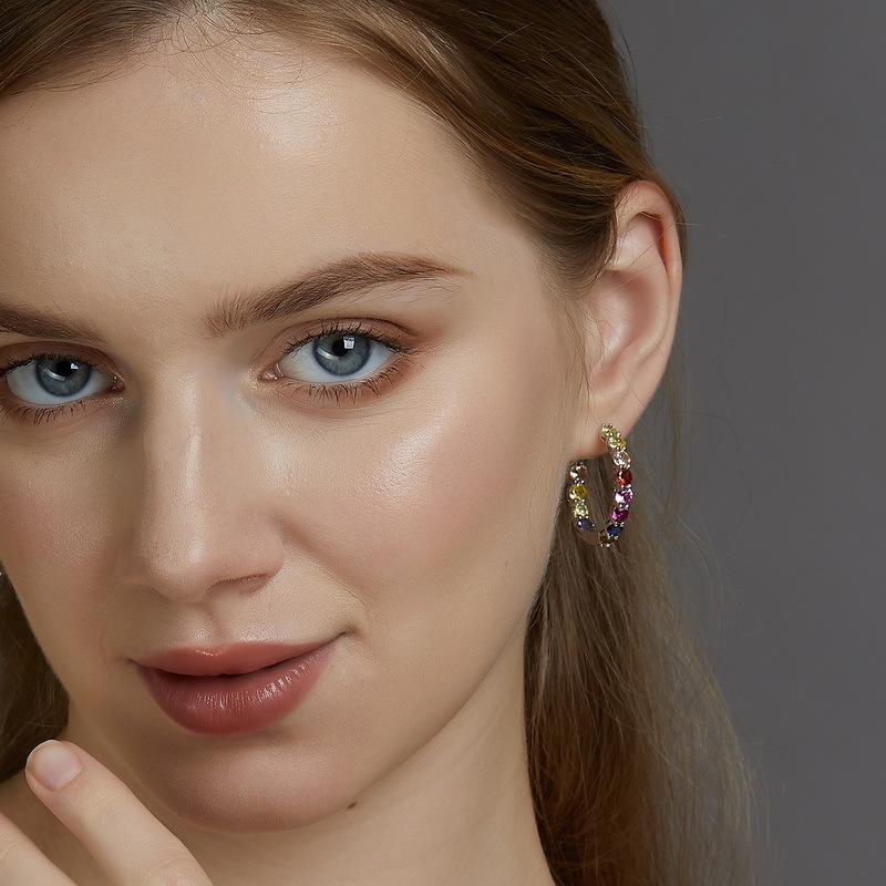 Sotiya Multi Color Rainbow Hoop Earrings Sterling Silver-Sotiya