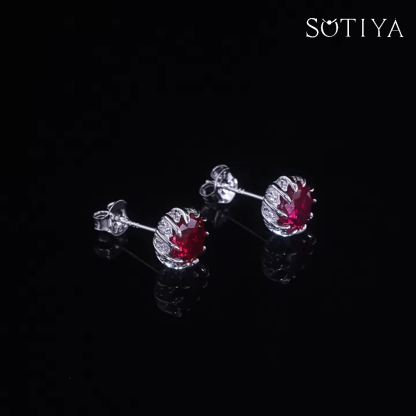 Sotiya Flower Design Round Cut Stud Earrings Sterling Silver