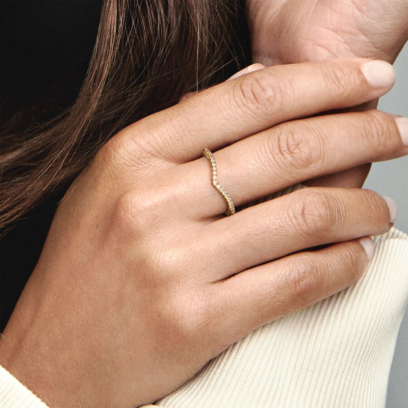 Sotiya V Shape Stackable Women's Wedding Ring  Yellow Gold Kellie Contour Band Sterling Silver-Sotiya