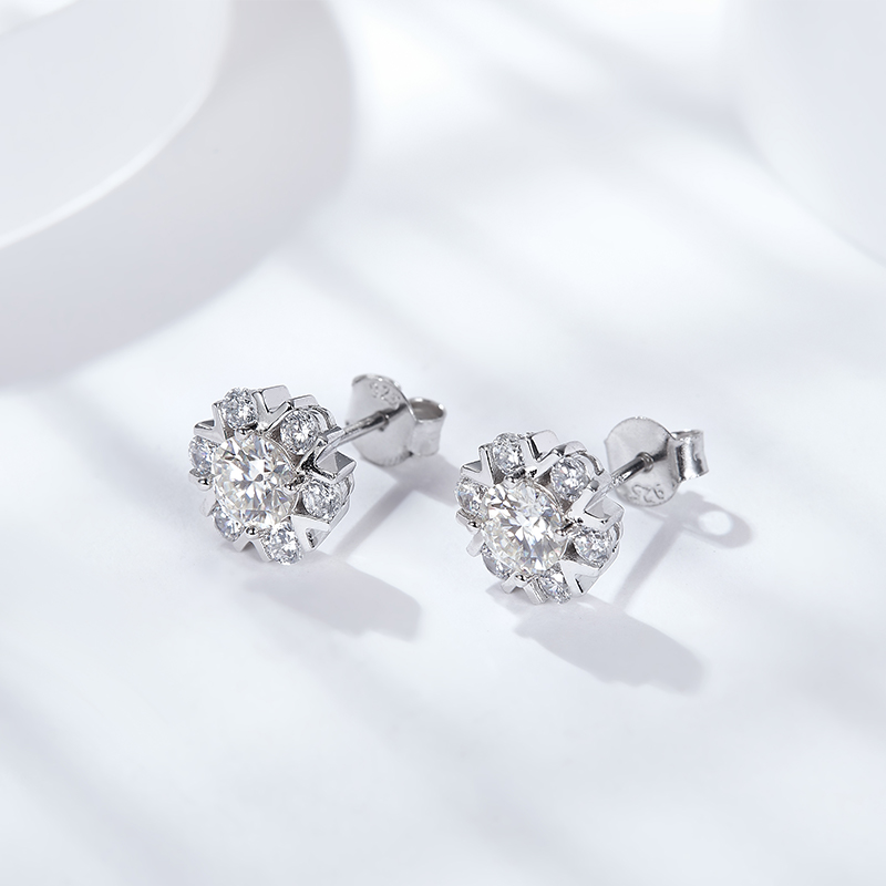 Sotiya Snowflake Round Cut Moissanite Stud Earrings Sterling Silver-Sotiya