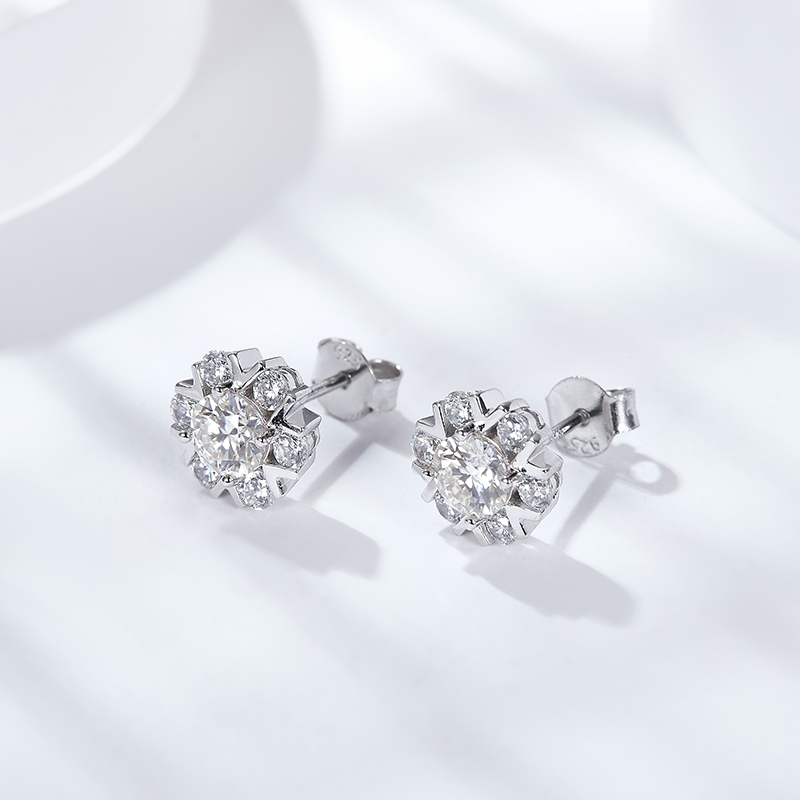 Sotiya Snowflake Round Cut Moissanite Stud Earrings Sterling Silver-Sotiya