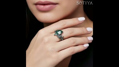 Sotiya Nature Inspired Pear Cut Green Moss Agate Wedding Bridal Ring Set Sterling Silver
