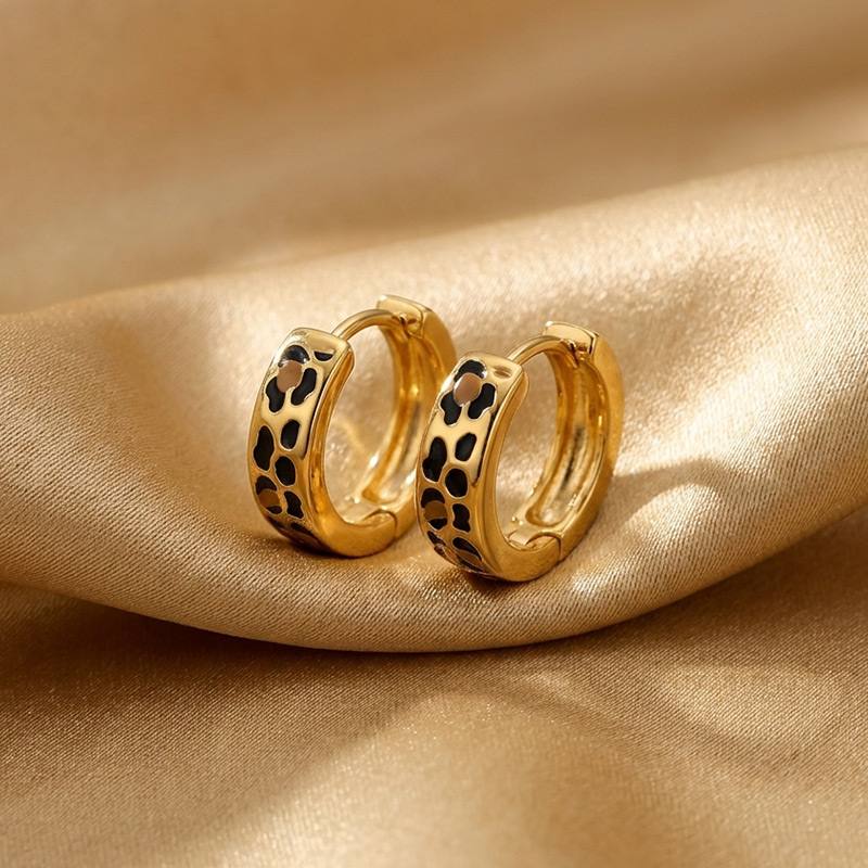 Sotiya Leopard Print Coffee Enamel Hoop Earrings Sterling Silver-Sotiya