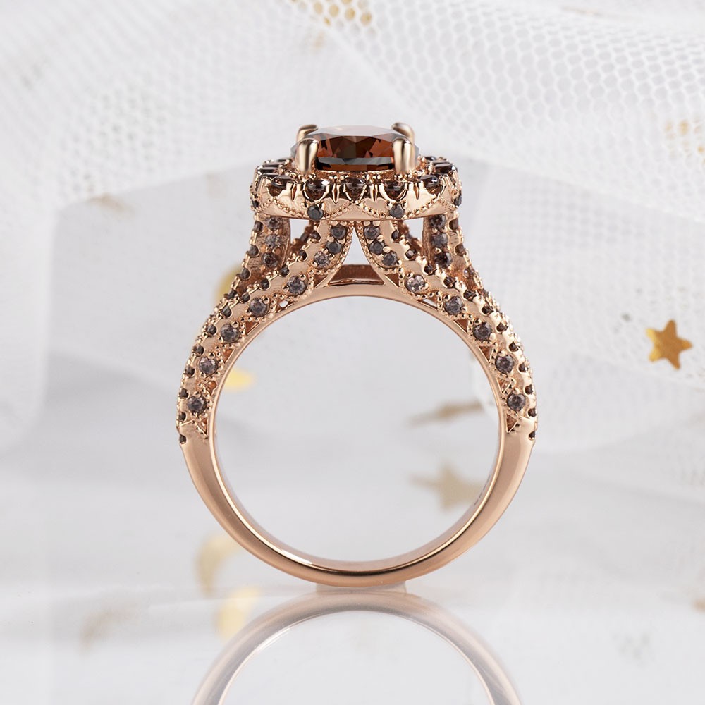 Sotiya Cathedral Halo Round Cut Coffee Engagement Ring Sterling Silver