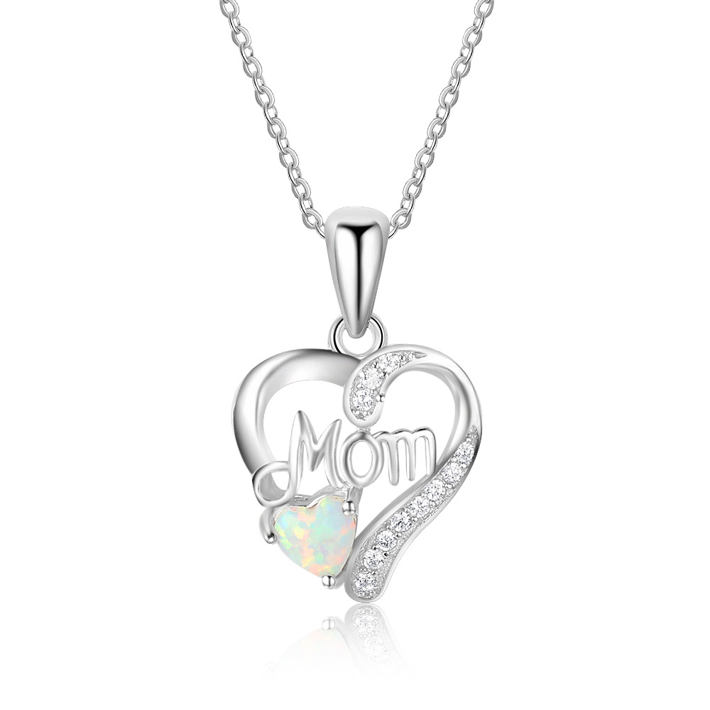 Sotiya Heart Shaped Opal MOM Necklace Sterling Silver-Sotiya
