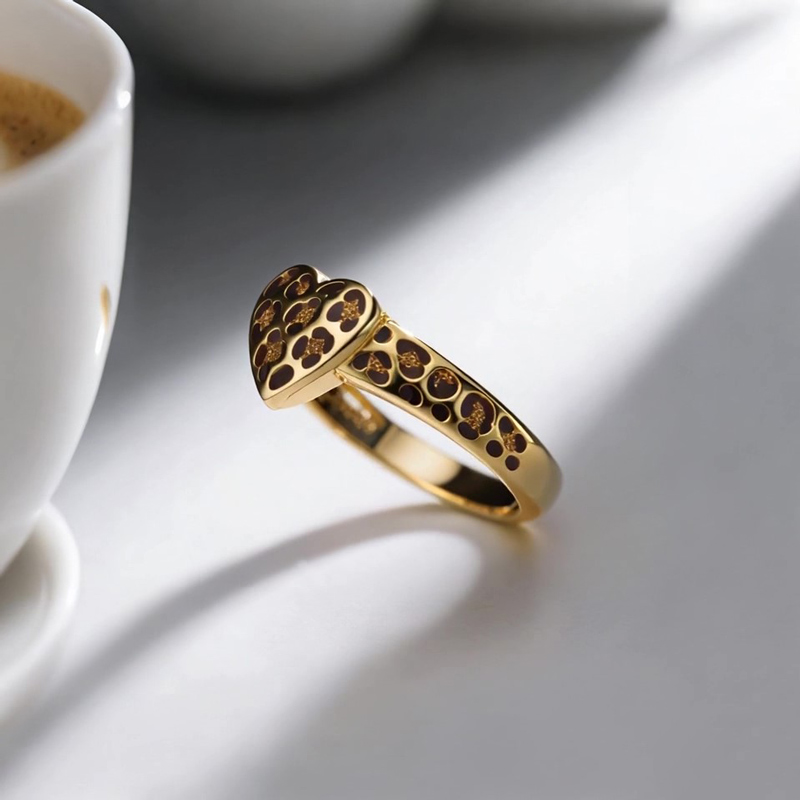 Sotiya Heart Leopard Print Enamel Ring Sterling Silver-Sotiya