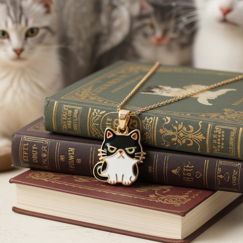 Sotiya Grumpy Cat Enamel Pendant Necklace-Sotiya