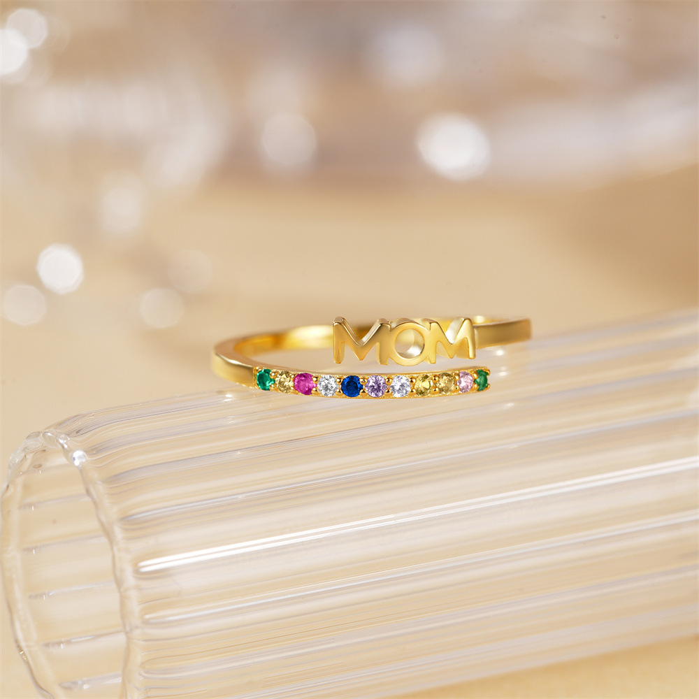 Sotiya MOM Multi Color Rainbow Adjustable Open Ring Sterling Silver-Sotiya