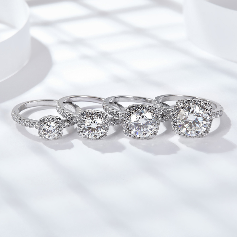 Sotiya Squircle Halo Round Cut Moissanite Engagement Ring Sterling Silver