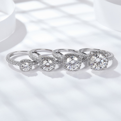 Sotiya Squircle Halo Round Cut Moissanite Engagement Ring Sterling Silver