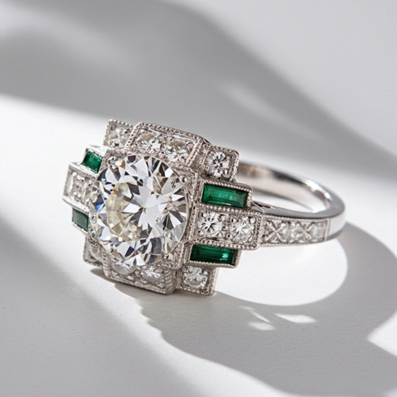 Sotiya Art Deco Round Cut Engagement Ring Sterling Silver-Sotiya